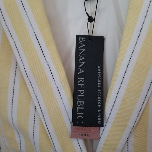 Banana Republic Stretch Linen Soft Yellow Pinstripe Tailored Blazer Size 2P - Picture 5 of 10